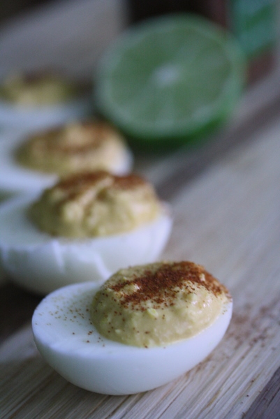 devilish eggs with lime and siracha