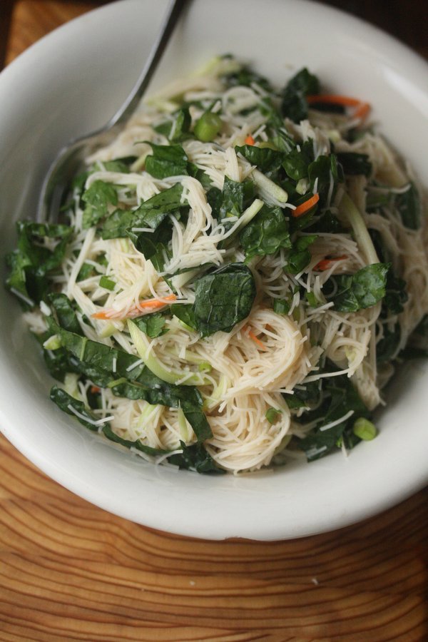 Vermicelli Noodles Recipe with Kale, Scallions, and Nuac Cham Sauce