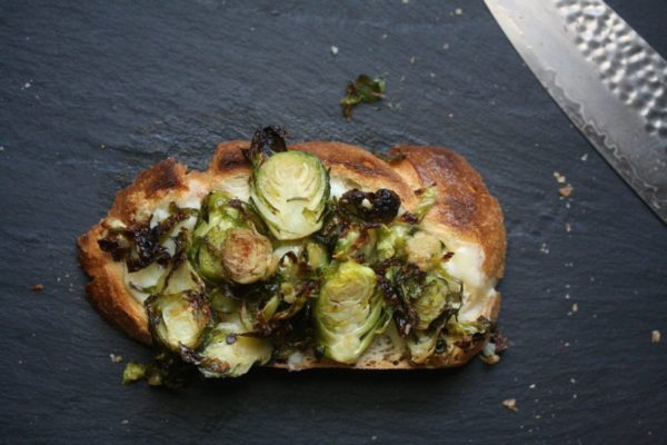Roasted Brussels Sprout and Gruyere Toasts