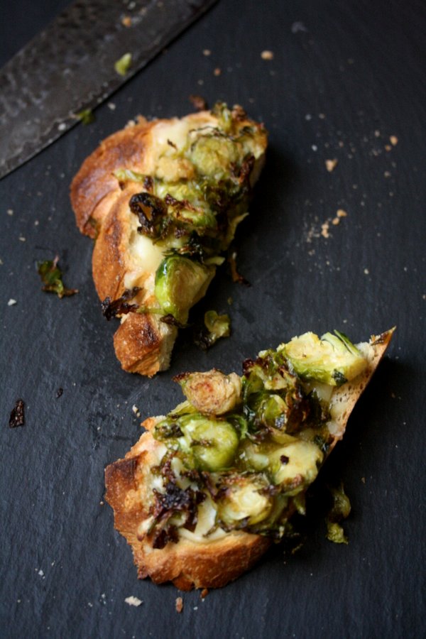 Roasted Brussels Sprout and Gruyere Toasts