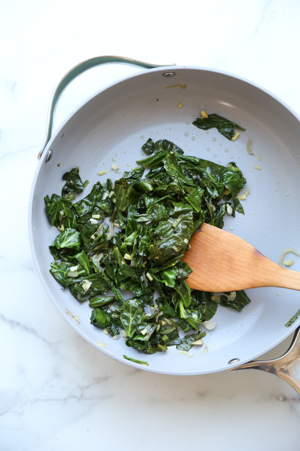 Collard greens in a pan