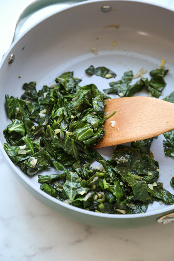 Stir Fried Collard greens in a pan