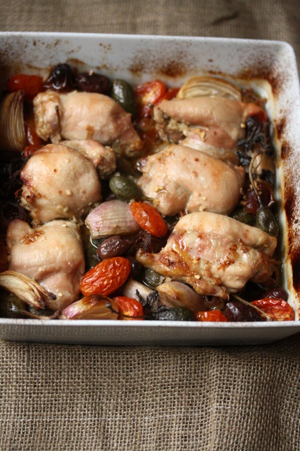 Baked Chicken with Tomatoes, Capers, and Dates
