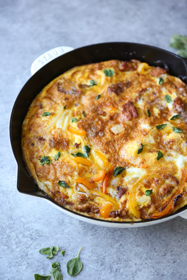 sausage frittata in a skillet