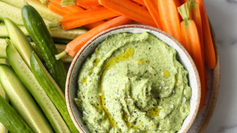 Green Goddess Avocado Dip Recipe with Crudites on a platter