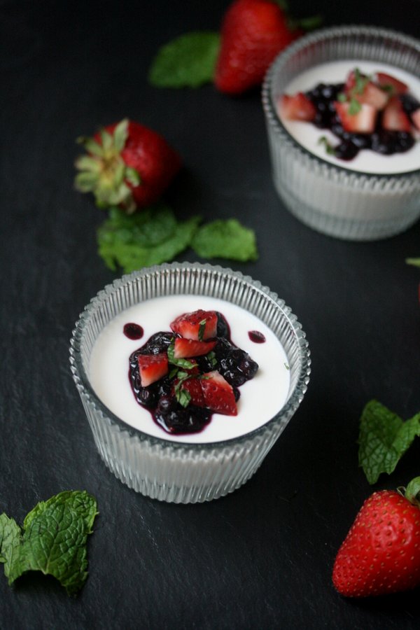 Red, White & Blue Coconut Panna Cotta with Summer Blueberry Strawberry Compote | Gluten and Dairy Free Desserts | Healthy