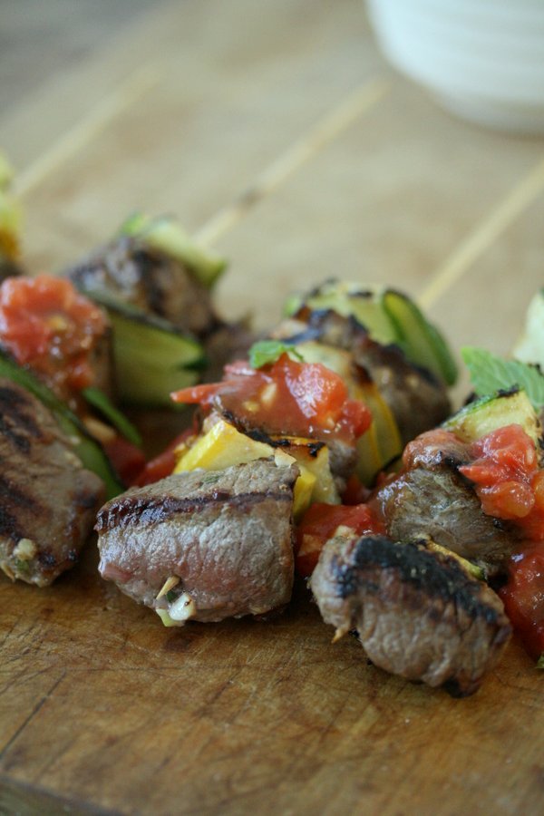 Grilled Marinated Lamb Kebabs with Zucchini and Lebonese Fresh Tomato Salsa | Easy Healthy Recipe