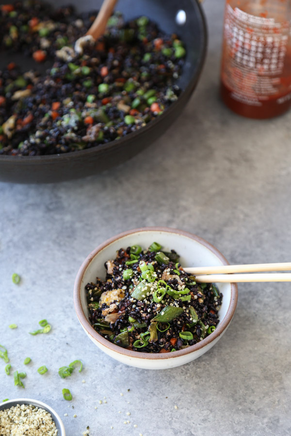 Fried Black Rice in a bowl