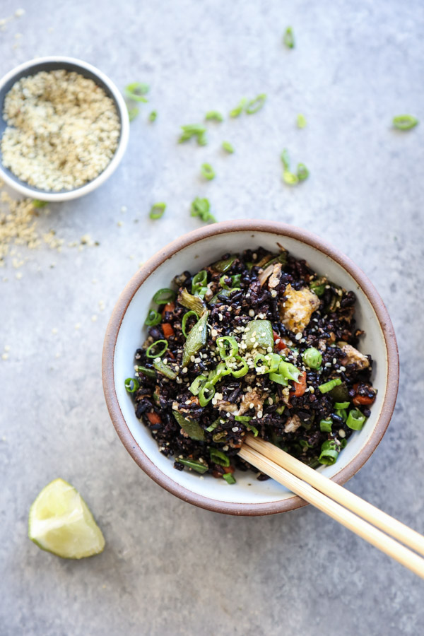 Fried Black Rice in a bowl