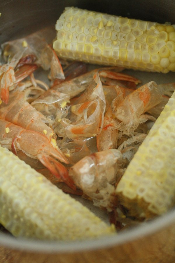 shrimp shells and corn cobs