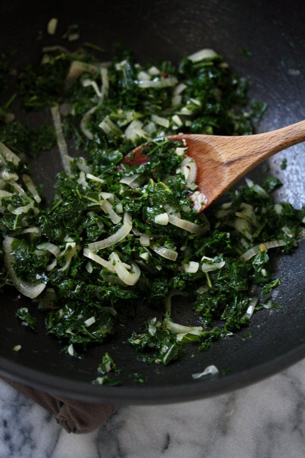 healthy sauteed kale for my gluten-free stuffed mushrooms