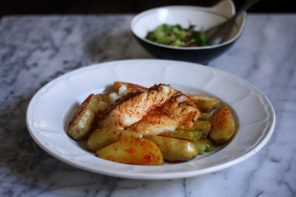 Seared Hake Recipe with Melted Leeks and Fingerling Potatoes