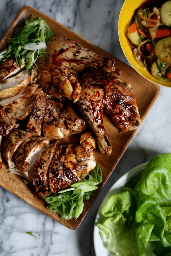 Chinese Five Spice Roasted Peking Chicken | Gluten-Free, Healthy | Peking Duck Style Lettuce Wraps with Scallions