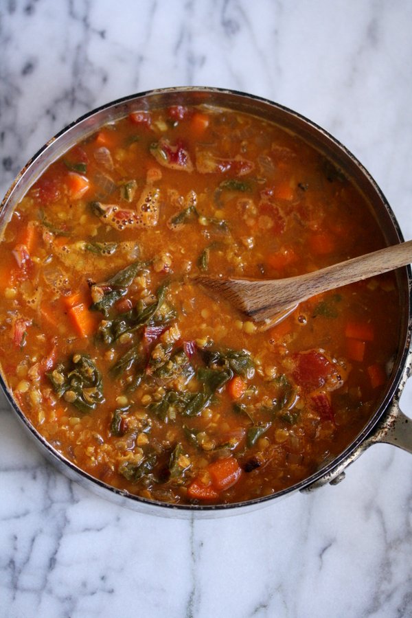 Moroccan Red Lentil Soup with Chard | Easy, Vegetarian