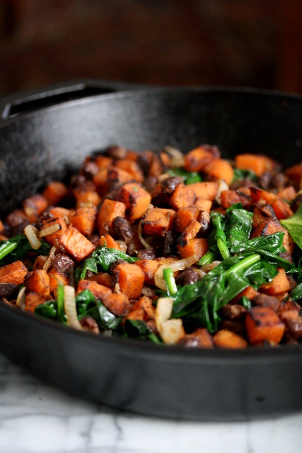 Mexican Sweet Potatoes | Healthy Sweet Potato Hash Recipe with Mexican Spices, Black Beans, Spinach and Shallots