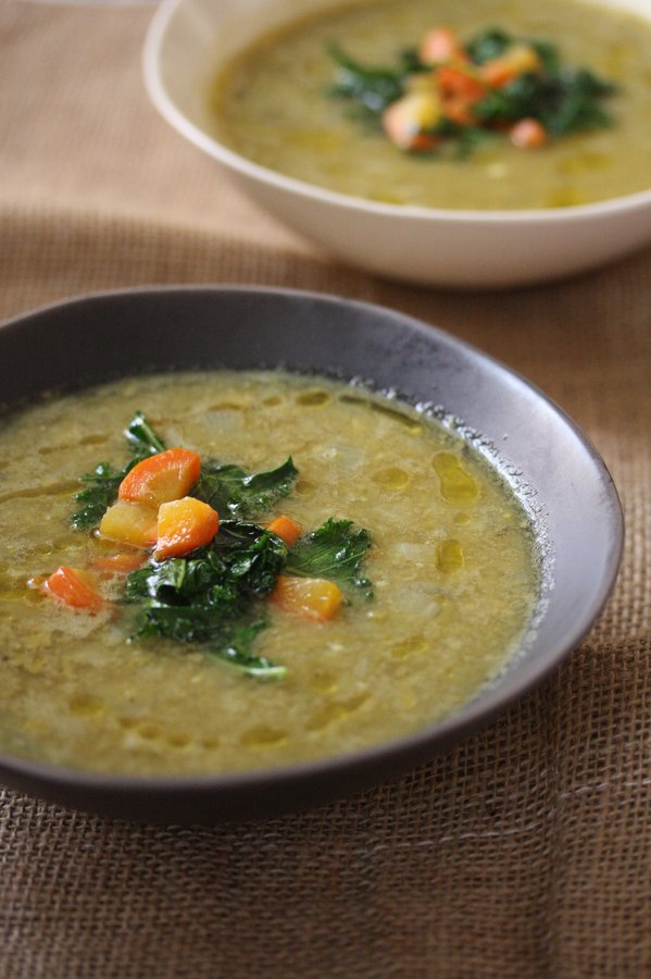 Easy Vegetarian Split Pea Soup Recipe with Carrots, Kale and Indian Spices