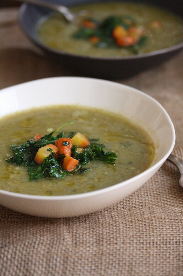 Easy Vegetarian Split Pea Soup Recipe with Carrots, Kale and Indian Spices