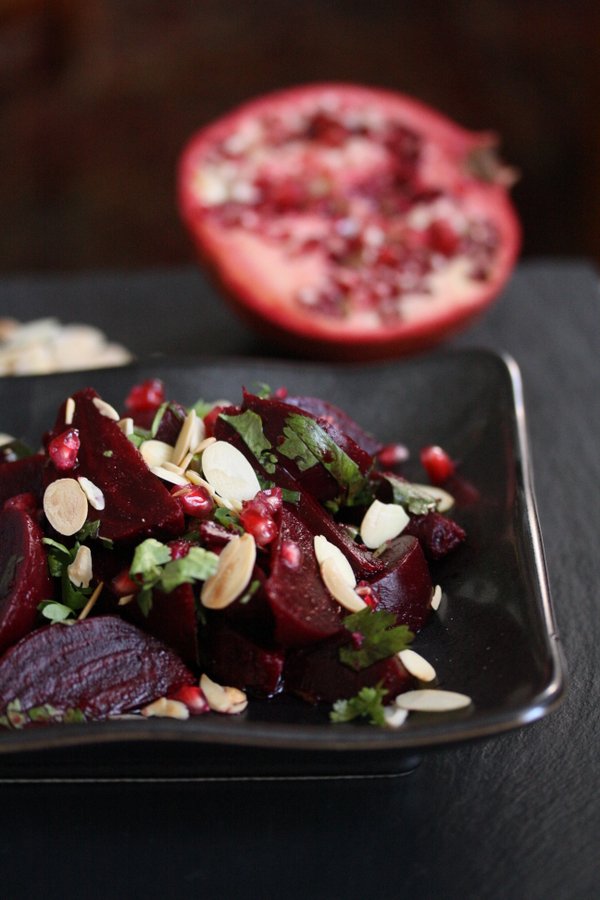 Moroccan Oven Roasted Beet Salad Recipe with Almonds and Pomegranate Seeds | Healthy, Gluten-Free Side Dish