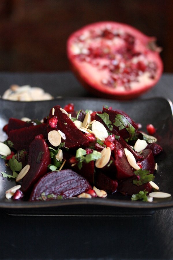 Moroccan Oven Roasted Beet Salad Recipe with Almonds and Pomegranate Seeds | Healthy, Gluten-Free Side Dish