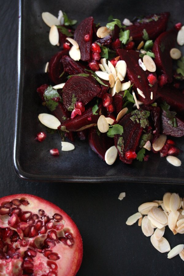 Moroccan Oven Roasted Beet Salad Recipe with Almonds and Pomegranate Seeds |Easy, Healthy, Gluten-Free Side Dish
