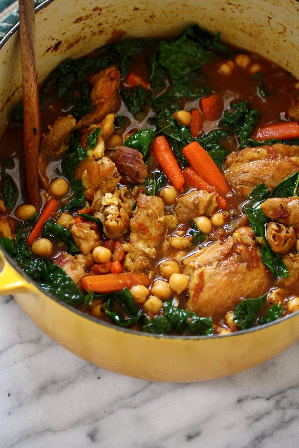 Easy Moroccan Chicken Tagine Recipe with Kale, Chickpeas and Carrots | Healthy, Slow Cooker, Gluten-Free