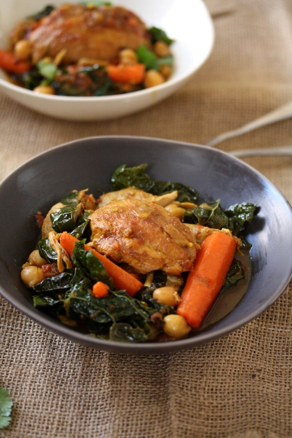 Easy Moroccan Chicken Tagine Recipe with Kale, Chickpeas and Carrots | Healthy, Slow Cooker, Gluten-Free