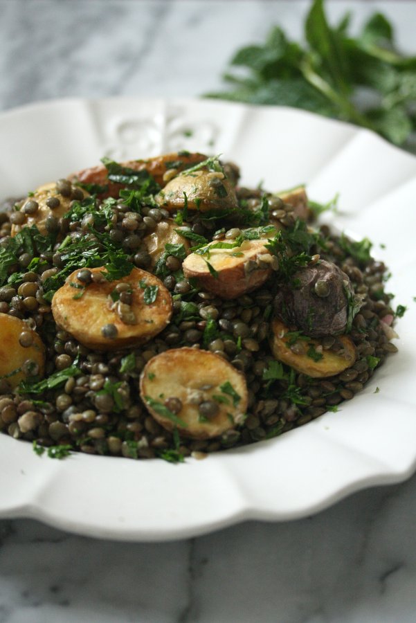 French Lentil Salad Recipe with Roasted Potatoes, Dijon Vinaigrette and Fresh Herbs | Easy Healthy Summer Salad | Great Served Warm or Cold! | Vegetarian
