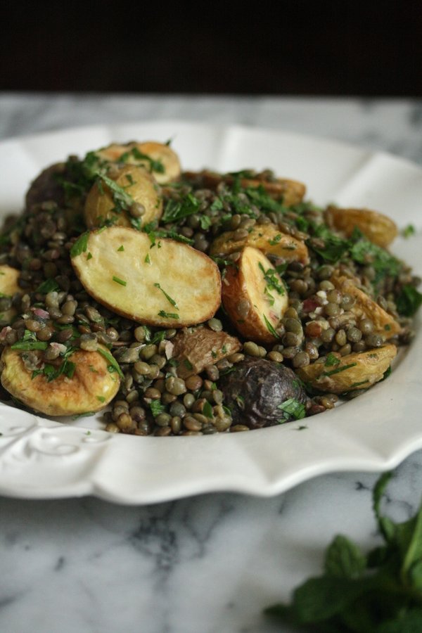 French Lentil Salad Recipe with Roasted Potatoes, Dijon Vinaigrette and Fresh Herbs | Easy Healthy Summer Salad | Great Served Warm or Cold! | Vegetarian