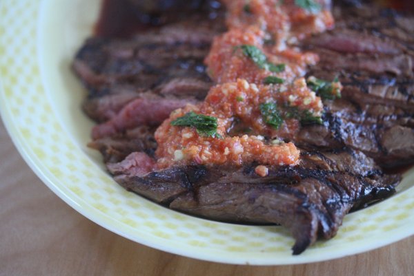 Grilled Flank Steak with Gazpacho Sauce Video