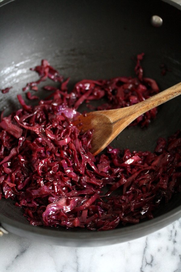 Asian Braised Red Cabbage Tossed with Black Rice and Arugula | Purple Cabbage | Easy, Healthy