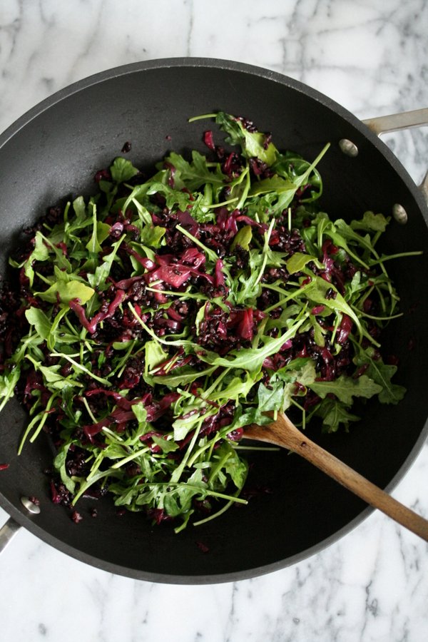 Asian Braised Red Cabbage Recipe with Black Rice and Arugula | Warm Purple Cabbage Slaw | Easy, Healthy Salad