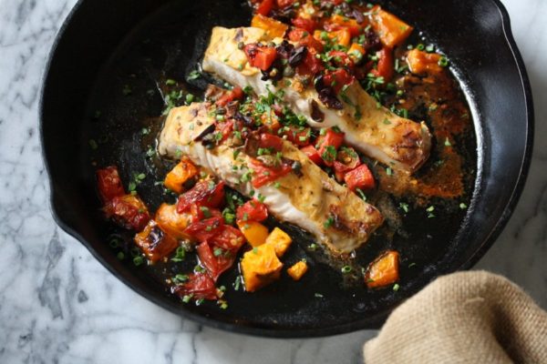 Broiled Striped Bass Recipe with Provencal Tomatoes and Olives | Healthy Fish Recipe