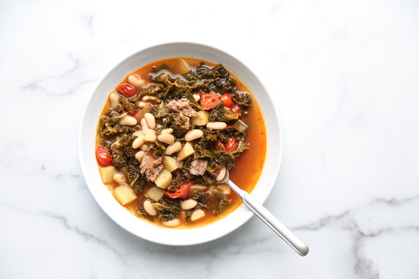 Traditional Portuguese Kale Soup in a bowl
