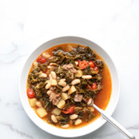 Traditional Portuguese Kale Soup in a bowl