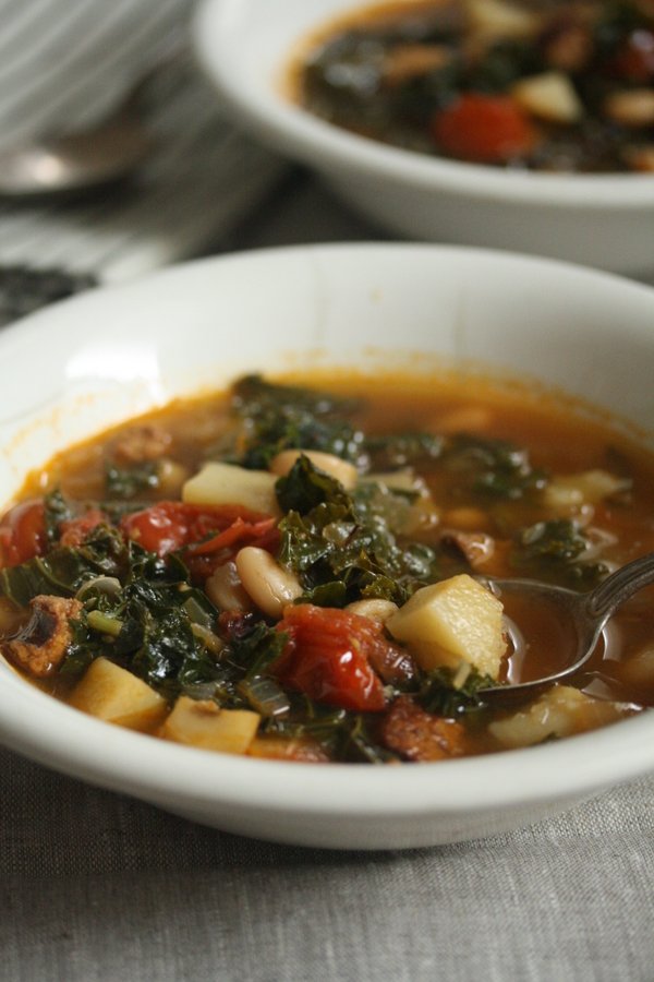 Healthy Authentic Portuguese Kale Soup with Sausage and Potatoes