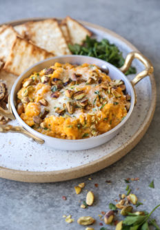 Healthy Butternut Squash Dip Recipe with Pistachios and Gruyere