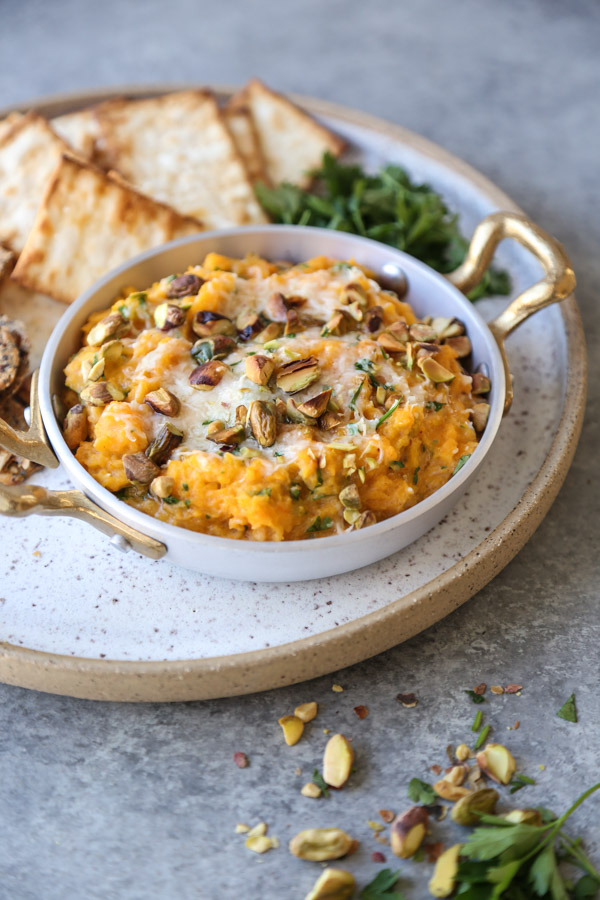 Healthy Butternut Squash Dip Recipe with Pistachios and Gruyere