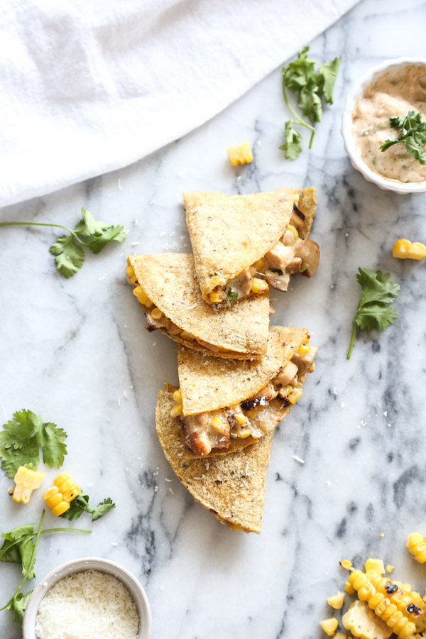Easy Grilled Chicken Quesadilla Recipe with Elote Corn and Cotija Cheese | www.feedmephoebe.com