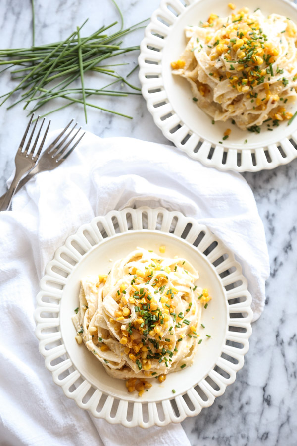 Sweet and Spicy Corn Pasta with Ricotta and Chives (Gluten-Free) | A Quick Weeknight Dinner Recipe, Kicked Up With Fresh Sweet Corn and Cayenne | Feed Me Phoebe