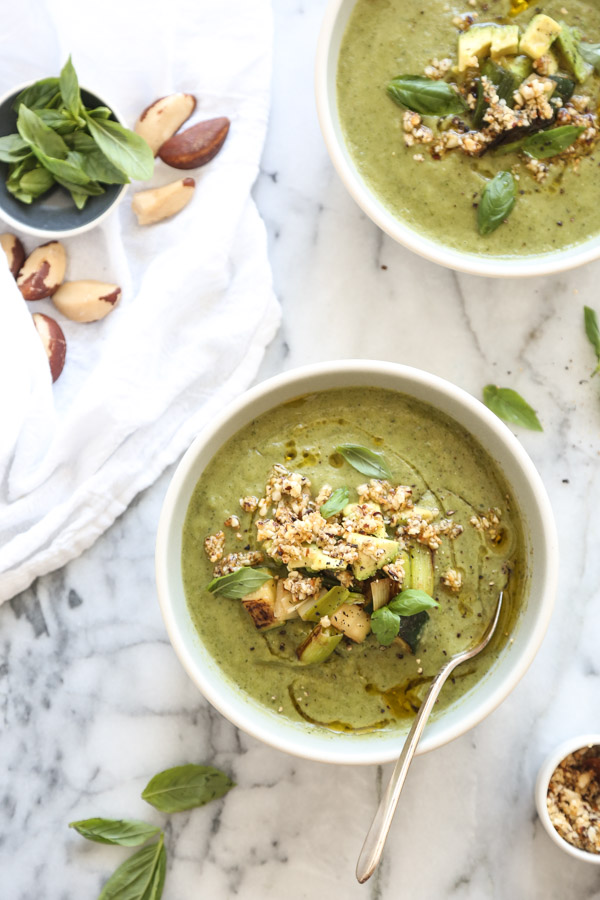 Creamy Zucchini Soup Recipe with Avocado, Scallions, Basil and Brazil Nut Chili Oil | VEGAN | Feed Me Phoebe