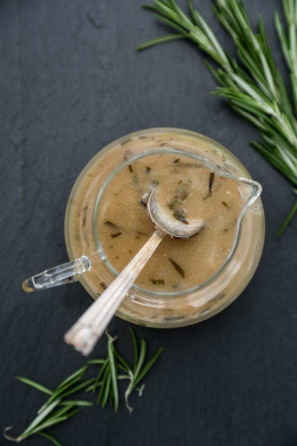 Gluten-Free Gravy Recipe with Apple Cider, Shallots, and Rosemary | Healthy, Dairy-Free and can be made Vegan too! | Feed Me Phoebe