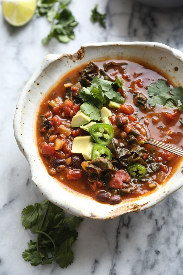Slow Cooker Lentil Chili Recipe With Black Beans Pumpkin And Kale Gluten Free