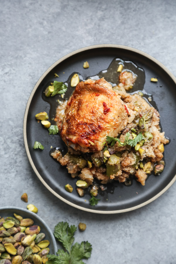  Harissa Moroccan Chicken Recipe with Dates, Pistachios and Cauliflower Couscous 