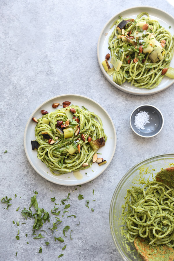 Charred Leek Pesto Pasta Salad Recipe | Healthy, Vegan, Vegetarian, Easy, Dairy-Free, 5-ingredient