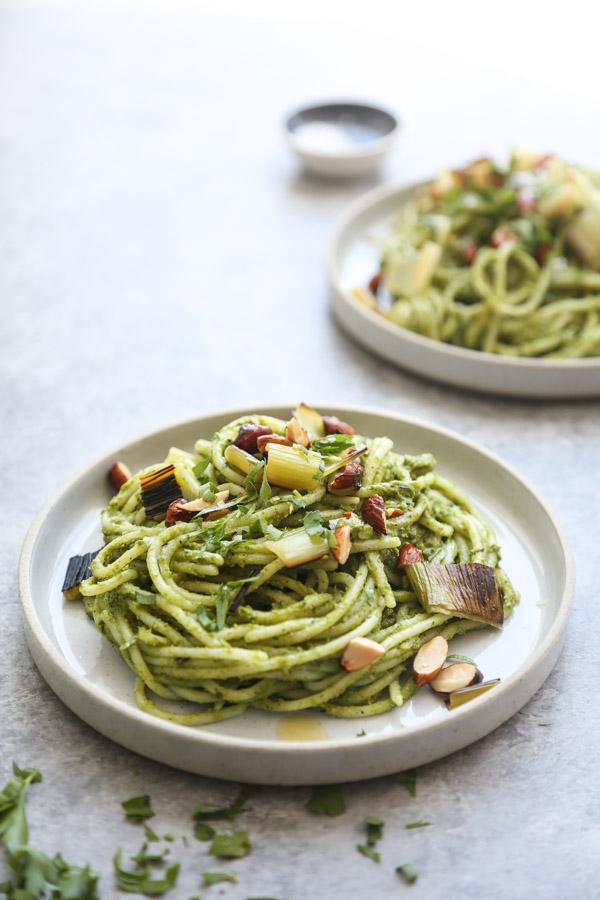 Charred Leek Pesto Pasta Salad Recipe | Healthy, Vegan, Vegetarian, Quick, Easy, Dairy-Free, 5-ingredient