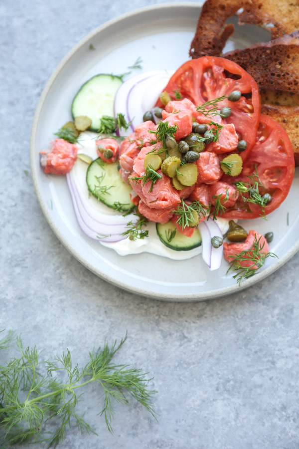 Dill Pickle Salmon Ceviche Recipe with Gluten-Free Bagel Chips | Healthy, Easy, Summer Appetizer