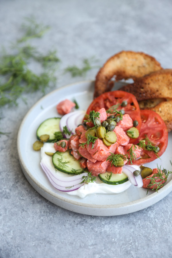 Dill Pickle Salmon Ceviche Recipe with Gluten-Free Bagel Chips | Healthy, Easy, Summer Appetizer 