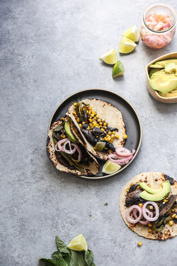 Portobello Mushroom Tacos Recipe with Charred Corn and Poblanos | Gluten-Free, Healthy, Vegetarian, Vegan | Feed Me Phoebe