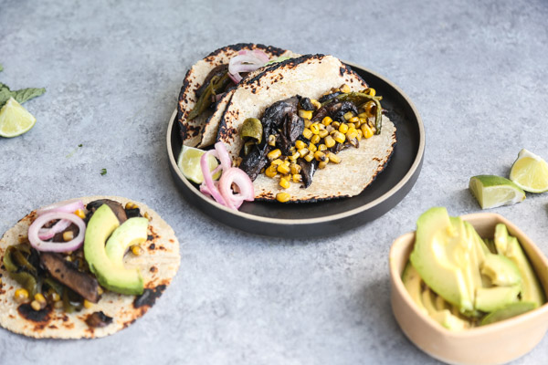 Portobello Mushroom Tacos Recipe with Charred Corn and Poblanos | Gluten-Free, Healthy, Vegetarian, Vegan | Feed Me Phoebe