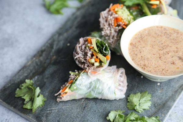 Fresh Soba Noodle Spring Rolls with Almond Butter Dipping Sauce from @CookieandKate #LoveRealFood Cookbook | Gluten-Free, Healthy, Vegetarian
